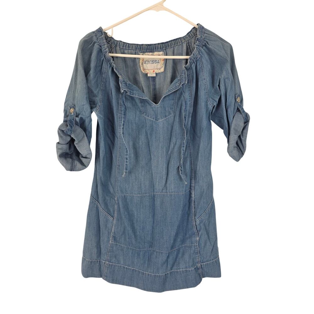 Eivissa Tunic Top‎ S Womens 100% Cotton Cottage Core Roll Tab Sleeve Pocket